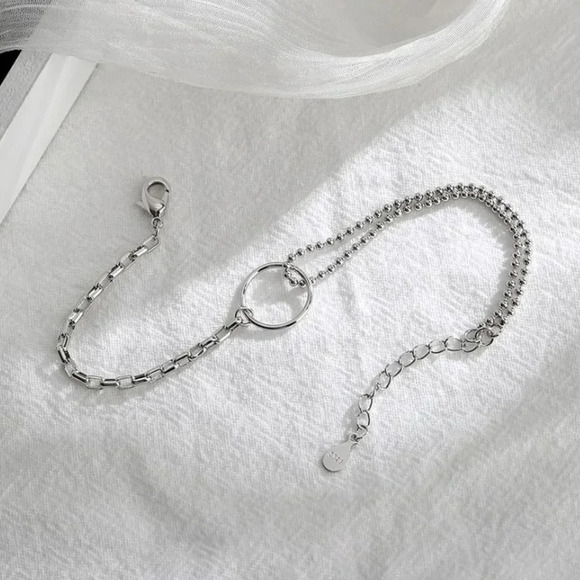 925 Sterling Silver Dainty Beaded Chain Link Circle Bracelet - Picture 5 of 7